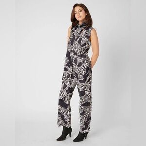 MSRP $325 ADRIENNE LANDAU Zebra Print Scarf Neck Jumpsuit